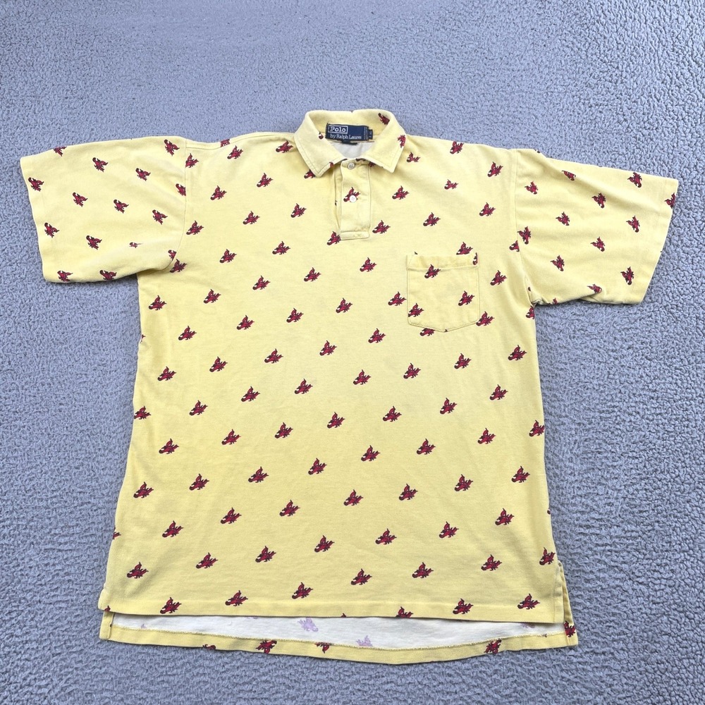VTG Polo Ralph Lauren Polo Shirt Mens Large Yellow Lobster Pique Pocket